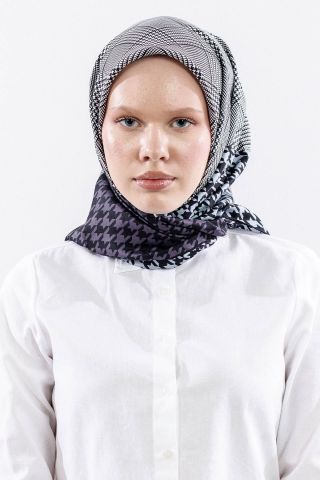 Dg7614 İpek Eşarp 90*90 Kazayağı Twill - Siyah Mürdüm