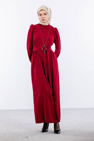 F-1504 Elbise 40-50 - Bordo