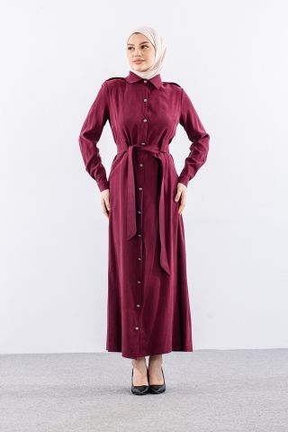 G-1609 Elbise 38-48 Tam Boy Düğme - Bordo