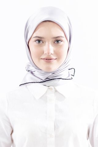 Sade İpek Eşarp 90*90 Sura Kumaş - Gri Siyah