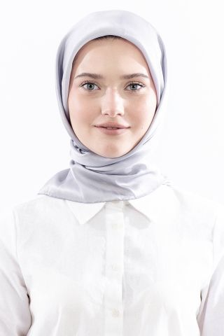 Sade İpek Eşarp 90*90 Sura Kumaş - Gümüş