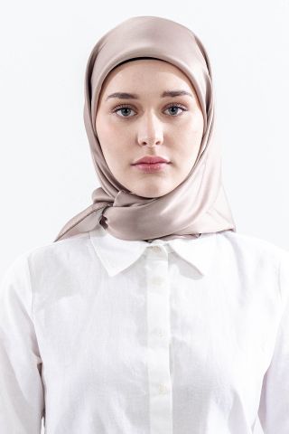 Sade İpek Eşarp 90*90 Sura Kumaş - Vizon