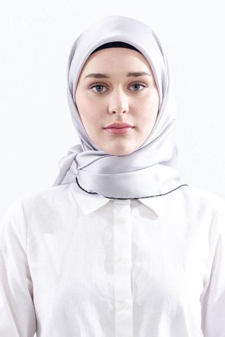 Sade İpek Eşarp Twill İpek - Gri Siyah