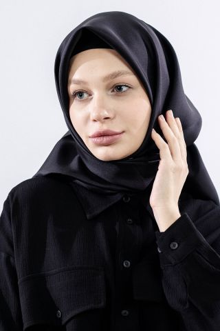 Twill İpek Eşarp Sade - Siyah